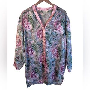 Vintage Victoria's Secret Gol Label Pink and Green Paisley Kimono Nightshirt